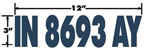 12 inch by 3 inch boat registration number stickers